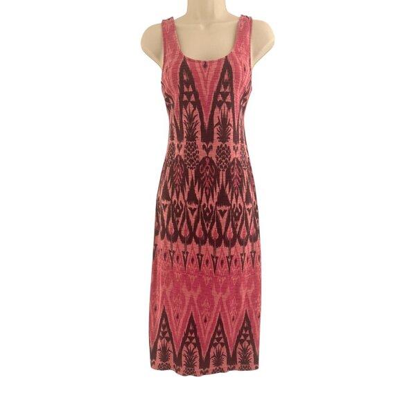 Tommy Bahama Coral Pineapple Ikat Print Cotton Sheath Midi Dress Size M Summer - Picture 1 of 6